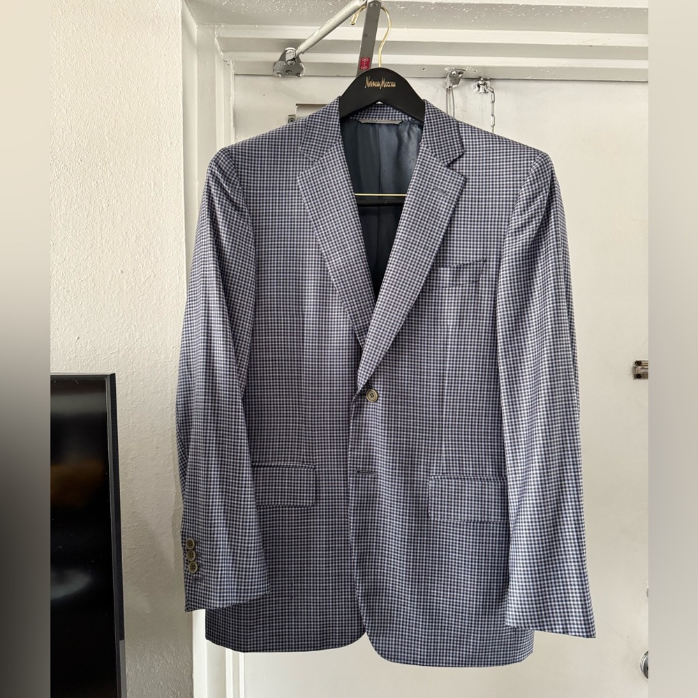 Blue and White Checkered Blazer
